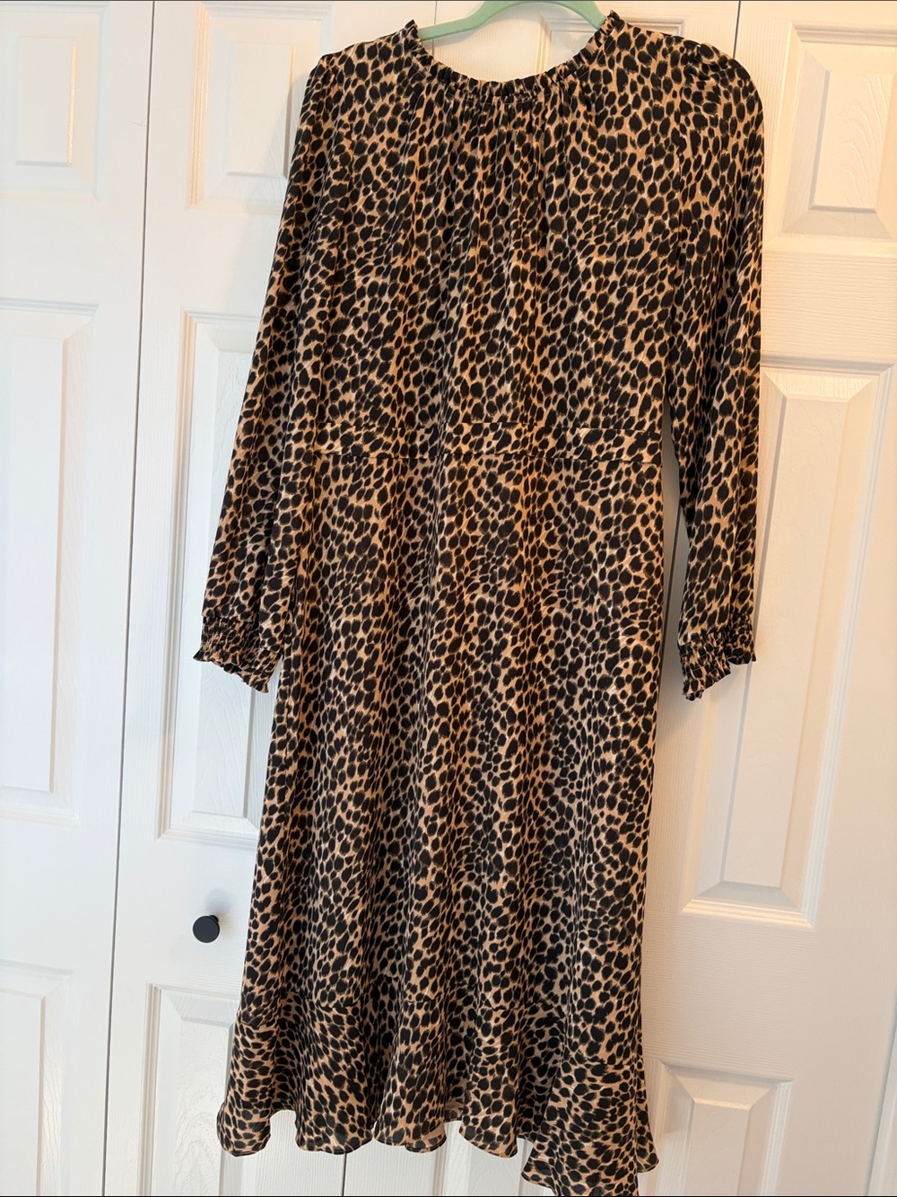 J. Crew Factory Ruffle-Neck Peasant Dress in Leopard Print